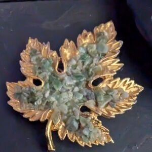 Gold and Green Jadeite Leaf Brooch